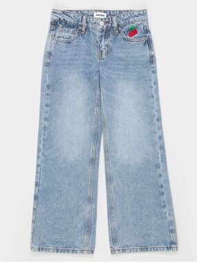 RSQ Light Blue Wide-Leg Jeans with Cherry Patch